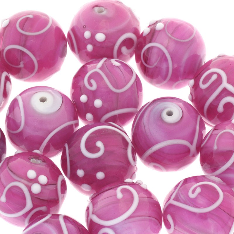 Glass beads lux ball 18mm flores pink 1pc SZLX042