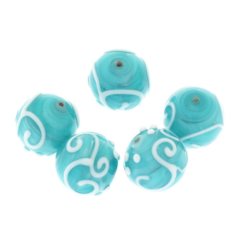 Glass beads lux ball 18mm flores turquoise 1pc SZLX043