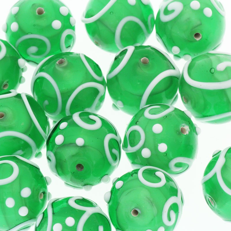 Glass beads lux ball 18mm flores green 1pc SZLX044