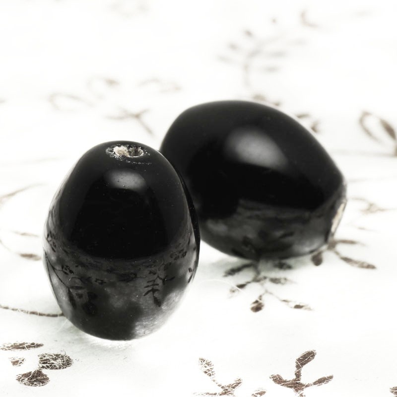 Glass beads / 10x12mm olives / black / 2pcs SZZWOL001