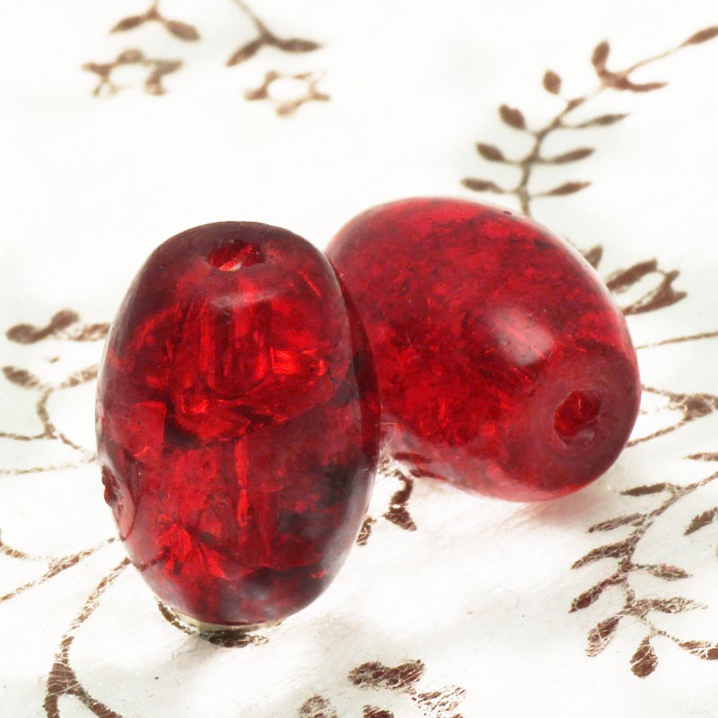 Glass beads / 10x14mm crackle olives / red / 2pcs SZZWOL014