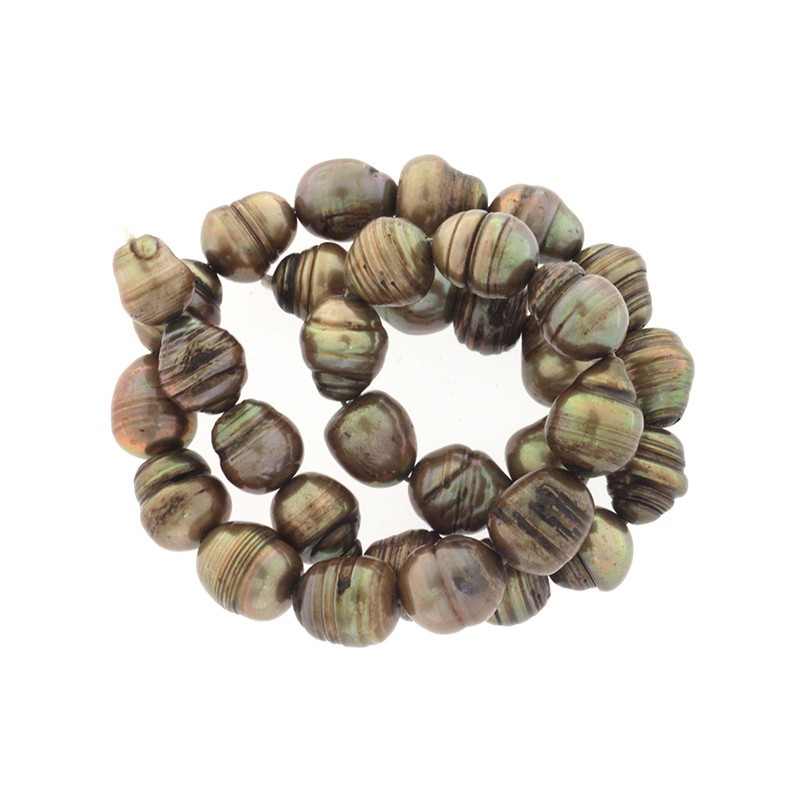 Natural cappuccino pearls, string 33pcs * 10mm with stripes PASW49