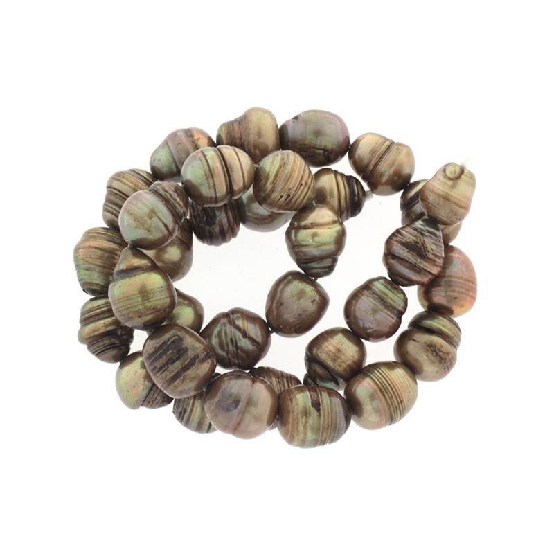 Natural cappuccino pearls, string 33pcs * 10mm with stripes PASW49