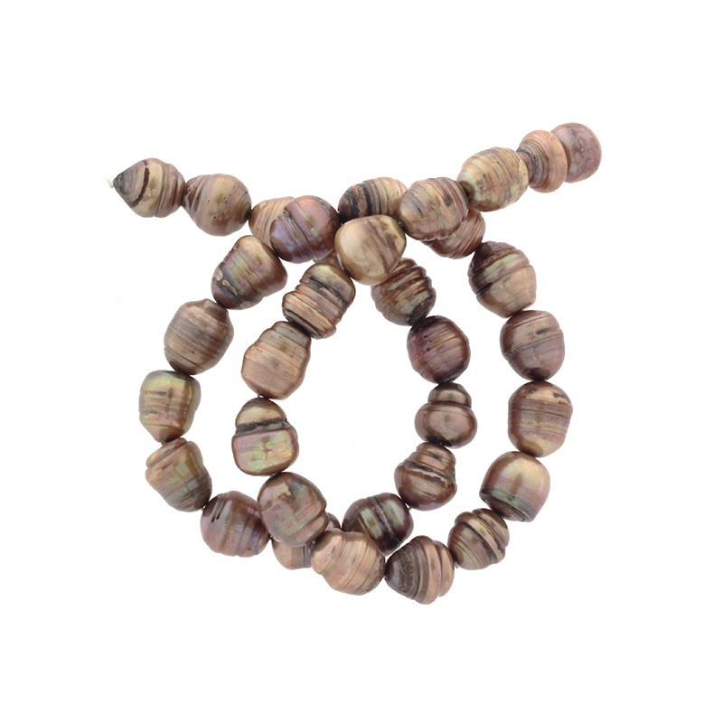 Natural latte pearls, string 34pcs * 10mm with stripes PASW50