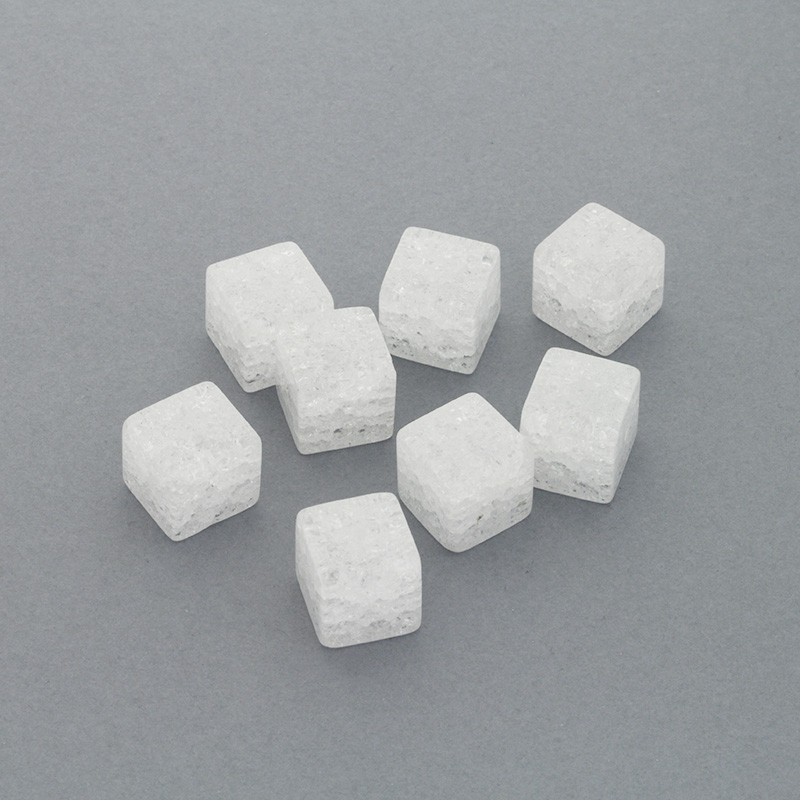 Rhinestone / white / glossy cracked / cubes 14mm / 1pc KAKG035