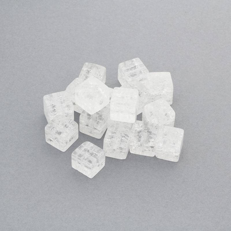 Rhinestone / white / glossy cracked / cubes 12mm / 1pc KAKG041