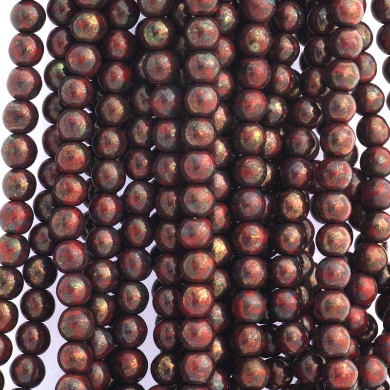 Czech beads / 6mm balls / Red- Bronze Picasso / 50pcs / SZAM0610