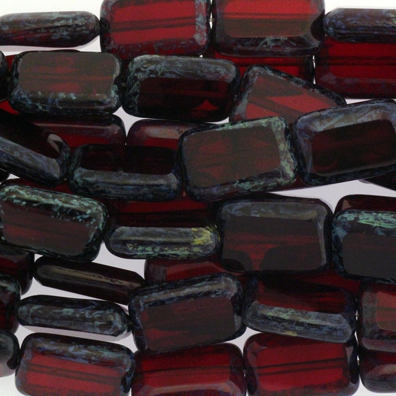 Czech beads / 8x12mm rectangles / Ruby Picasso / 1pc / SZAMIN06