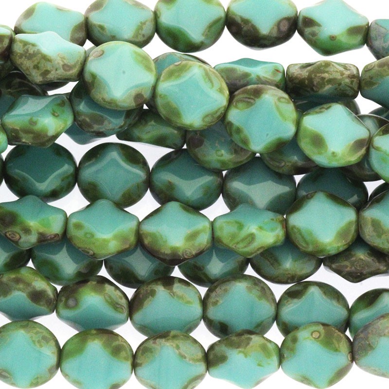 Czech beads / diamond 8x9mm / Turquoise Picasso / 1pc / SZAMIN08