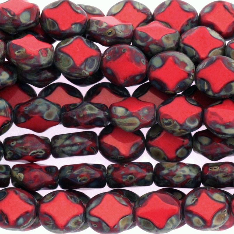 Czech beads / diamond 8x9mm / Red Picasso / 1pc / SHAMIN11