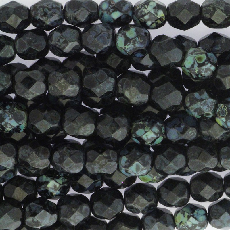 Czech beads / faceted 6mm / Jet Picasso / 25pcs / SZAMIN28