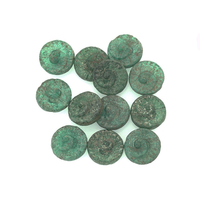 Czech beads / coins 18mm / Green Fossils / 1pc / SZAMIN35F
