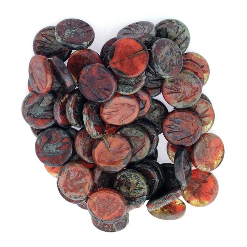 Czech beads / coins 22mm / Red Picasso Bird / 1pc / SZAMIN34