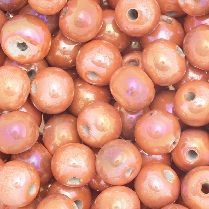 Ceramic beads / 12mm balls / orange rainbow shine 1pc CKU12C09A