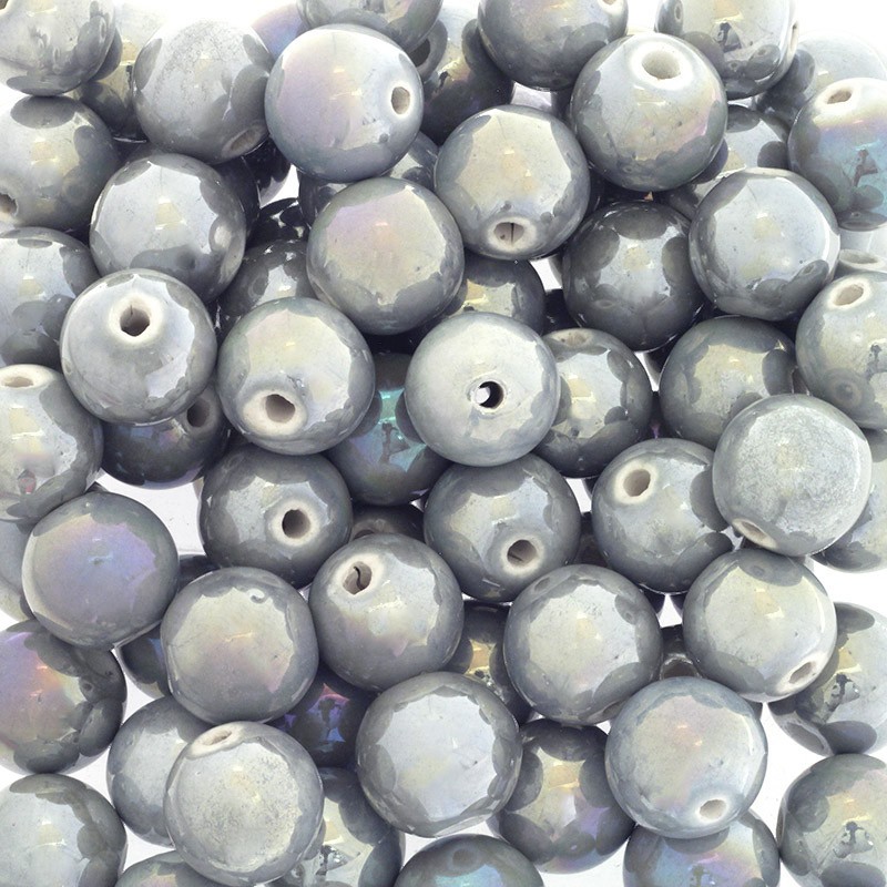 Ceramic beads / 18mm balls / medium gray 1pc CKU18S01K