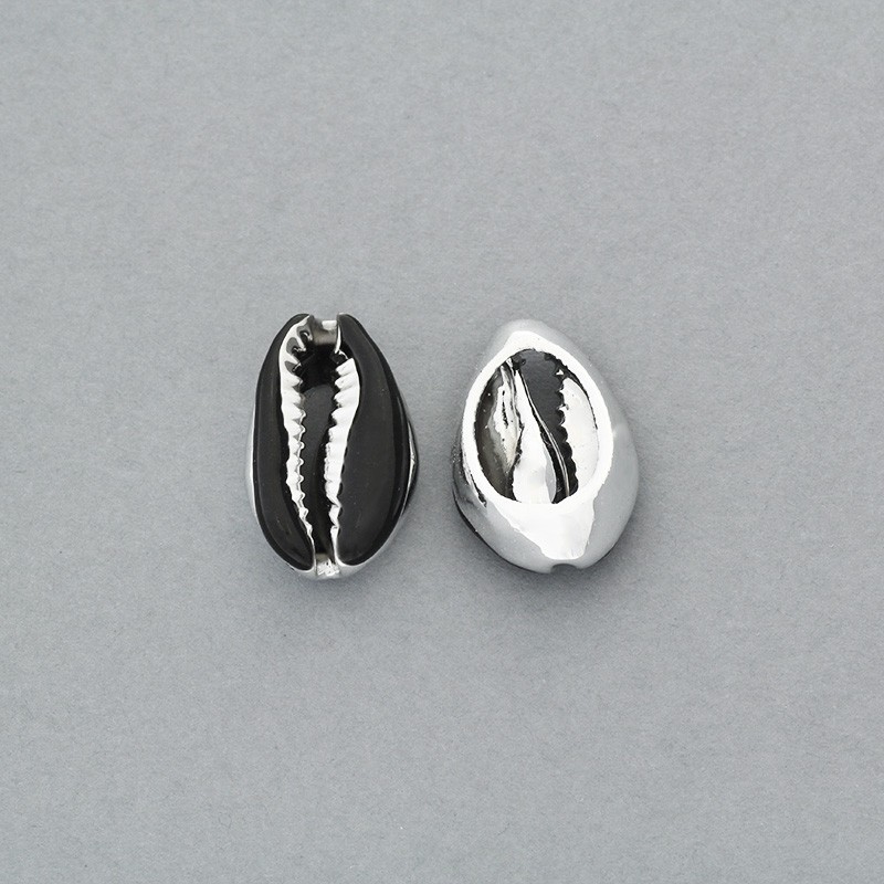 Kauri shells / cut plated / black and platinum / 18-20mm 1 pc. MU113