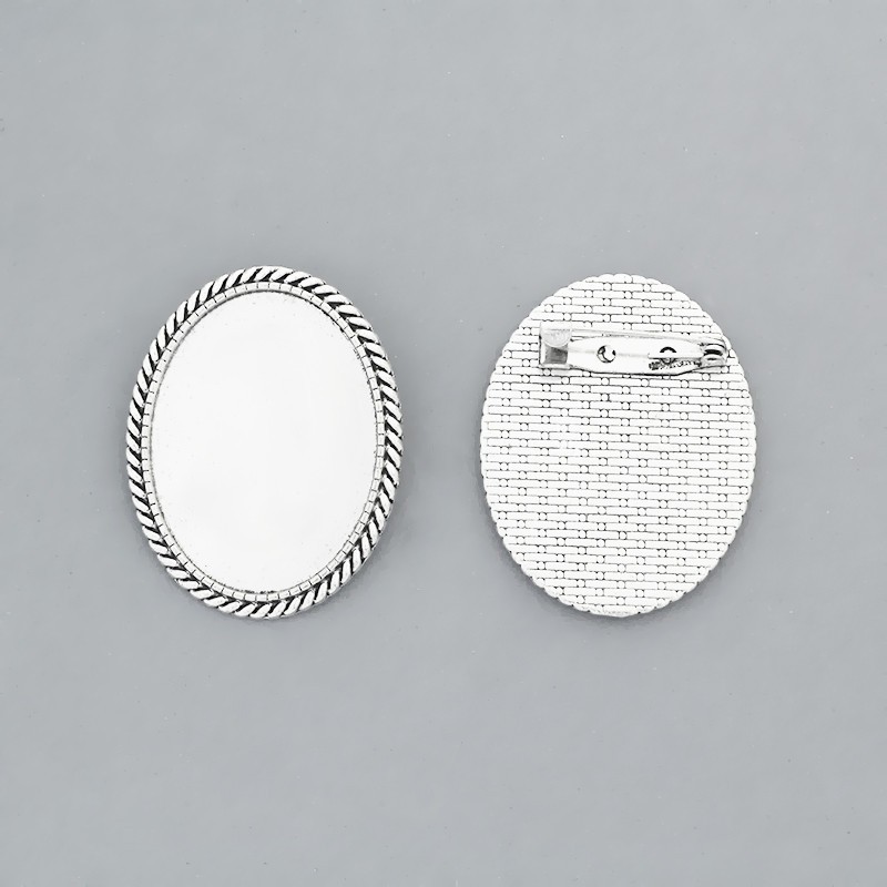 Brooches / frames for cabochons 30x40mm silver 37x47mm 1pc OKBR3040AS5