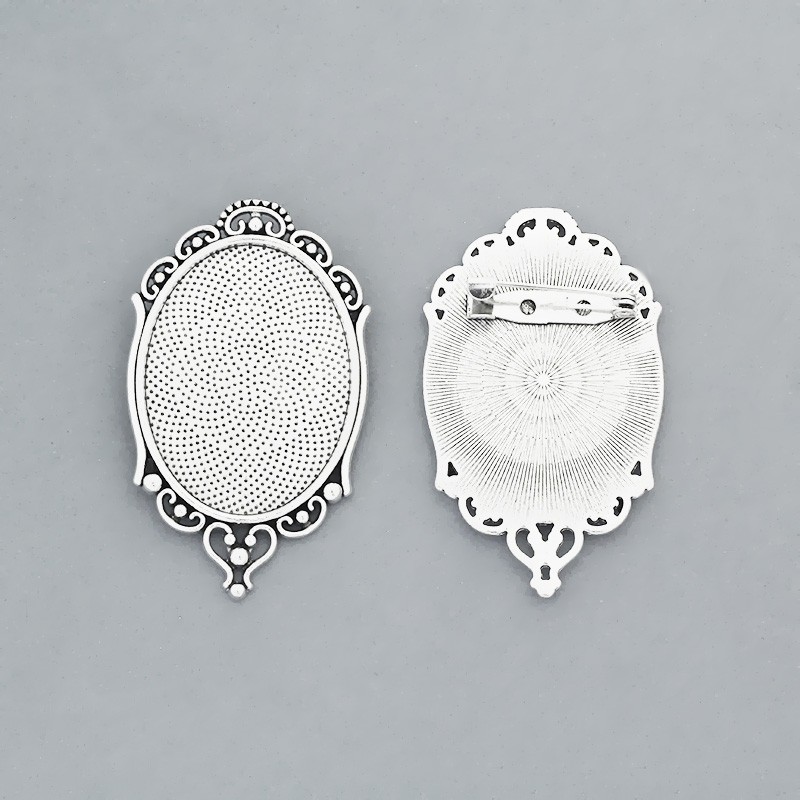 Brooches / frames for cabochons 30x40mm / silver 36x59mm 1pc OKBR3040AS6