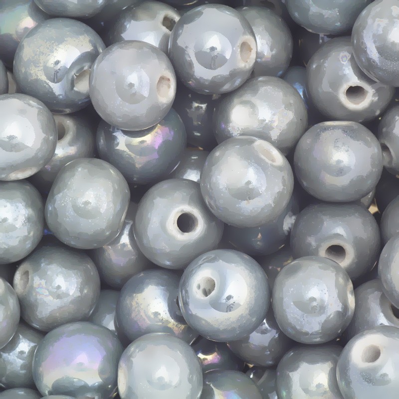 Ceramic beads / balls 12mm gray ab 1pc CKU12S15