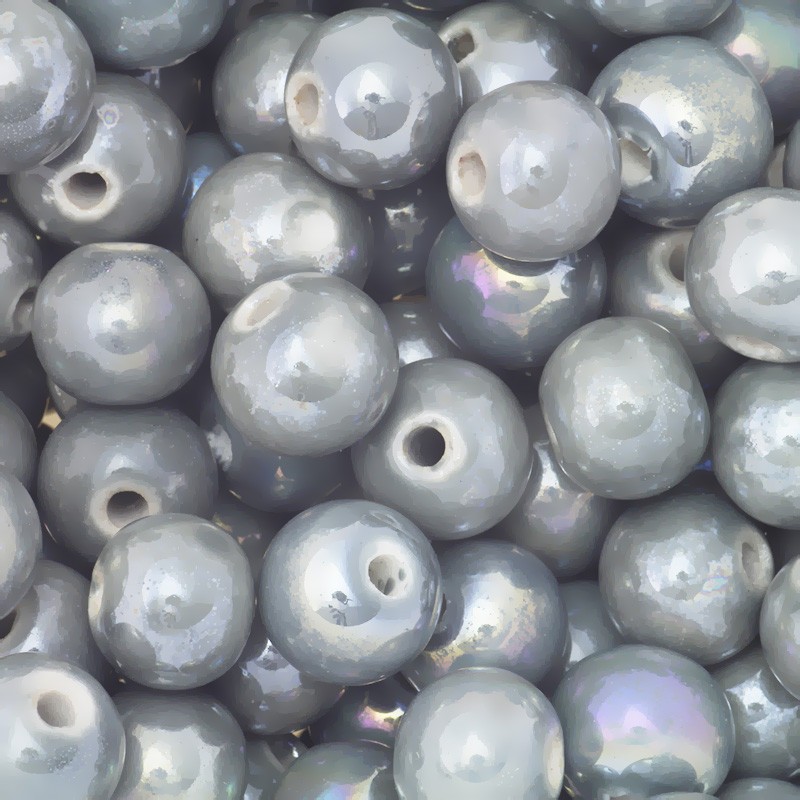 Ceramic beads / balls 12mm gray ab 1pc CKU12S15