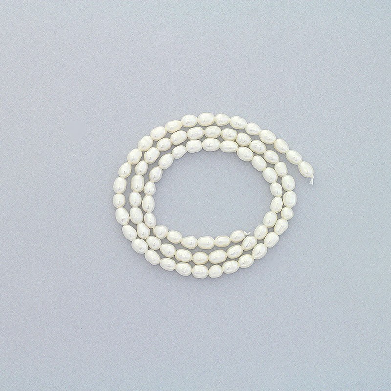 Freshwater pearls / white rope 78pcs / oval ribbed / 3-4mm PASW132