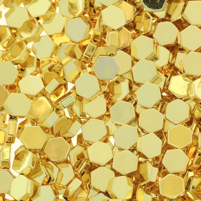 Hematite / hexagon 8mm / gold-plated / gold / rope 50pcs / KAHE89G