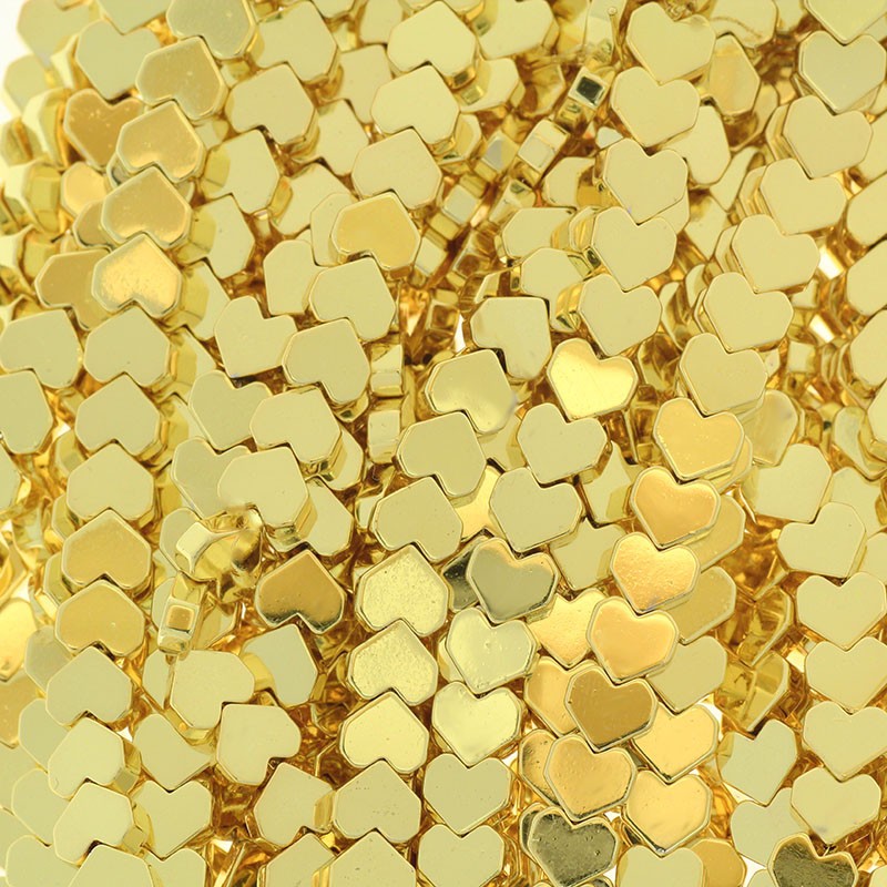 Hematite / 6mm hearts / gold-plated / gold / rope 84pcs / KAHE96G