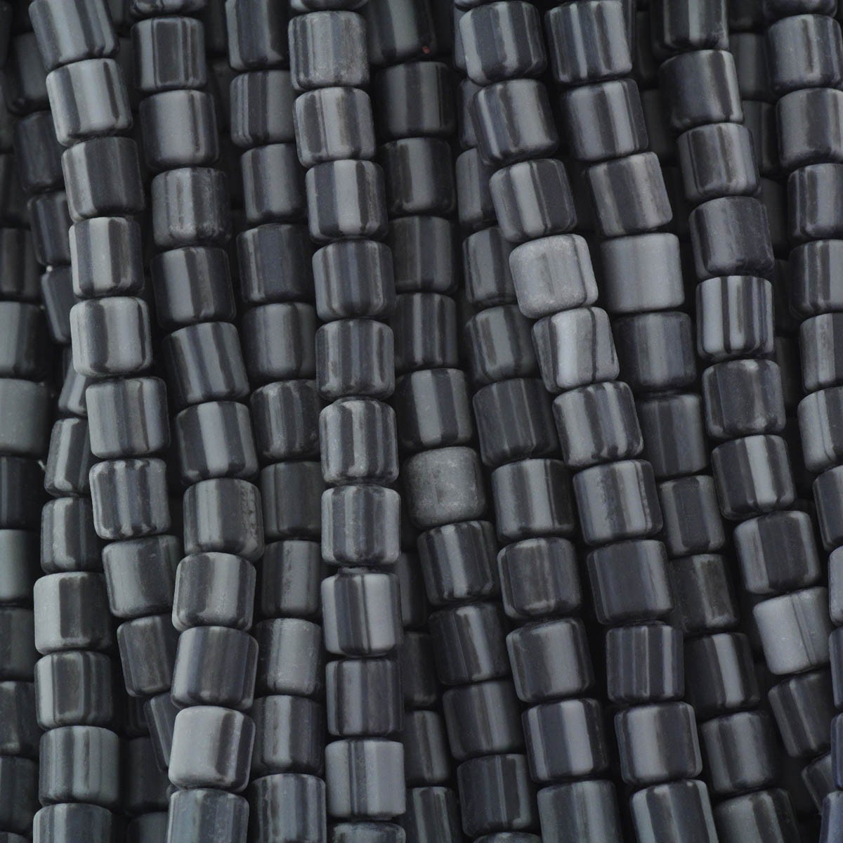 Katsuki beads / stripes / gray black / rollers 6x6mm / rope 40cm / MOWA06042