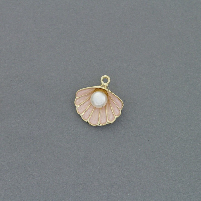Enamel pendants / pearl in a shell / pink / gold 14x15mm 1pc AKG843
