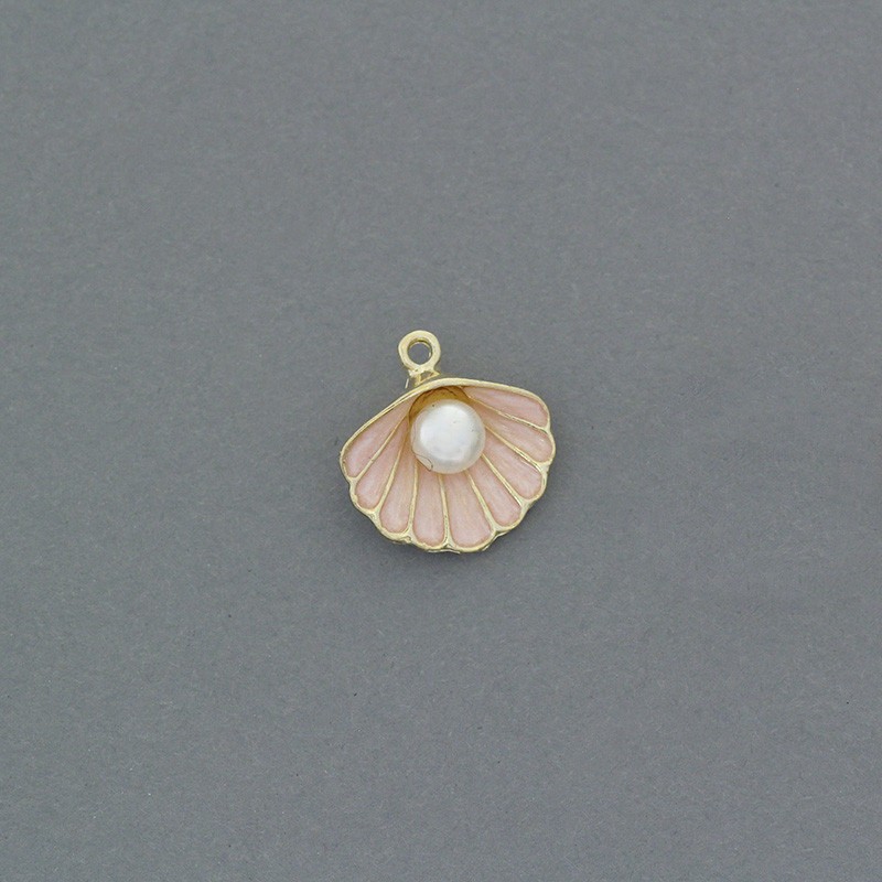 Enamel pendants / pearl in a shell / pink / gold 14x15mm 1pc AKG843