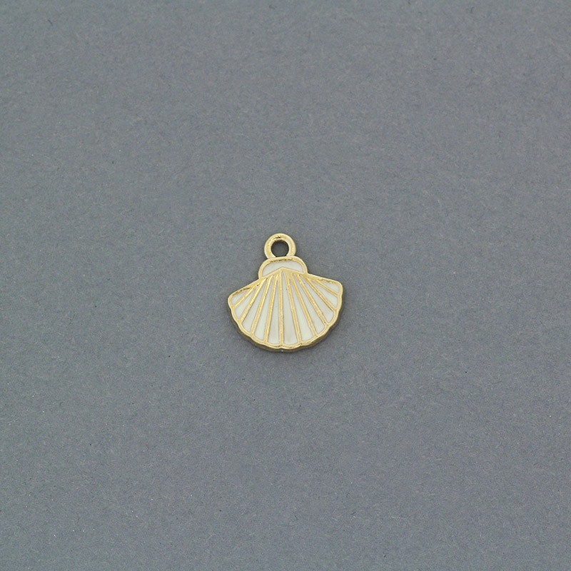 Enamel pendants / small shells / cream / gold 12x13mm 2pcs AKG844
