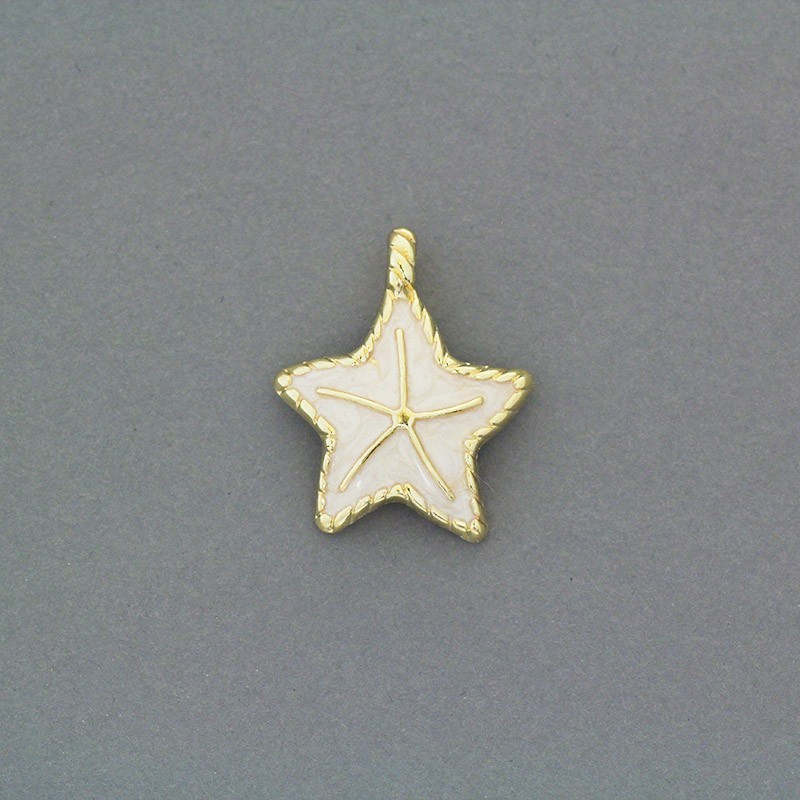 Zawieszki do bransoletek emaliowane rozgwiazdy perłowe/ złote 28x22mm 2szt AKG847