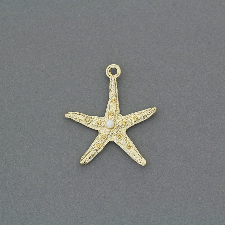 Starfish pendants with a pearl / gold 26x29mm 1pc AKG850