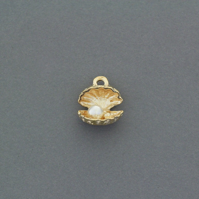 Pendants / open shell with a pearl / gold / 13x16mm 1pc AKG851