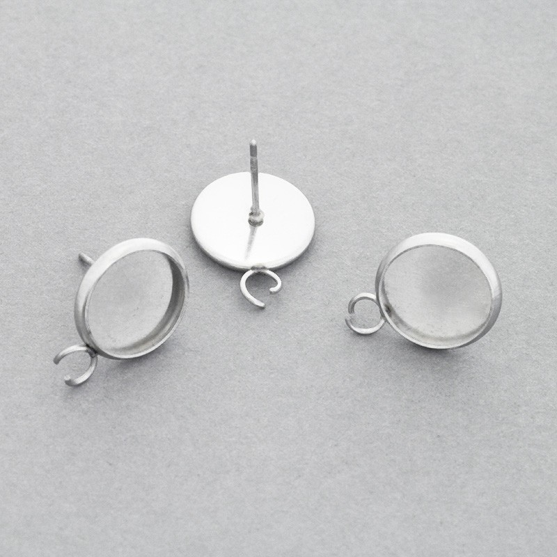 Pin bases with eyelets / for cabochon 10mm / surgical steel 11x12mm 2pcs OKSZ10SCHO1
