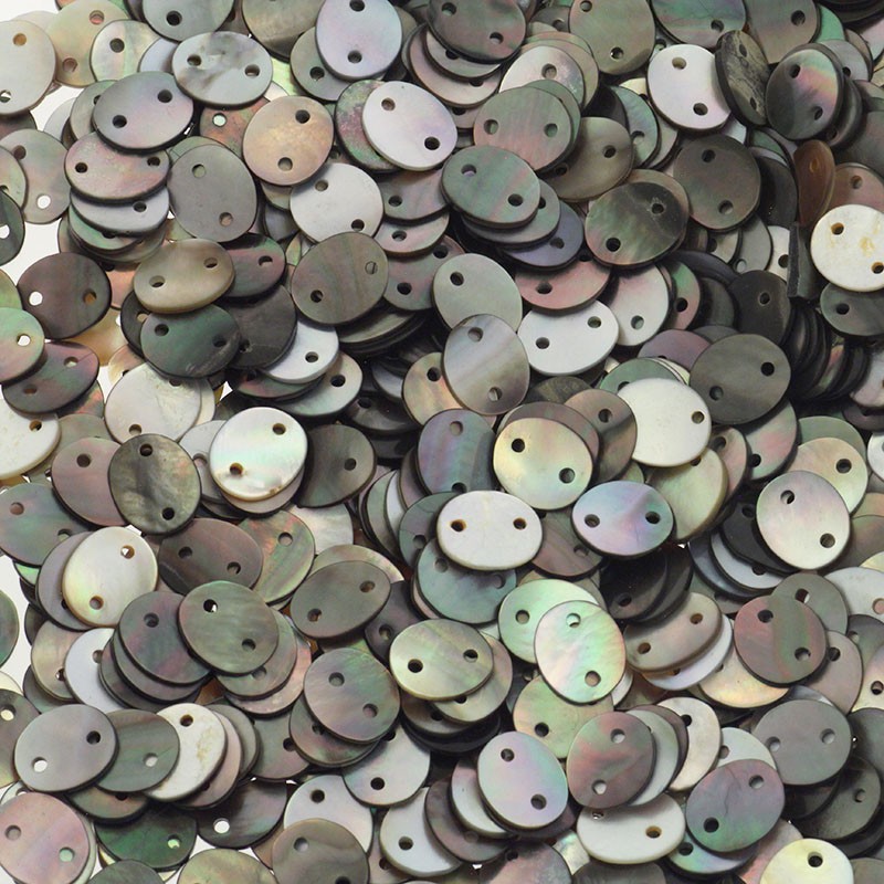 Black mother-of-pearl connectors / buttons / oval / 7x9mm / 2pcs / MU128