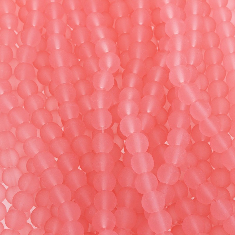 Koraliki szklane na bransoletki matowe SEA GLASS 110 sztuk różowy grapefruit kulki 8mm  SZSG0804