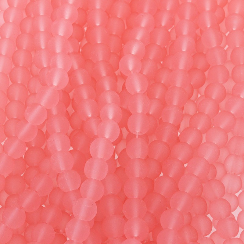 Koraliki szklane na bransoletki matowe SEA GLASS 110 sztuk różowy grapefruit kulki 8mm  SZSG0804