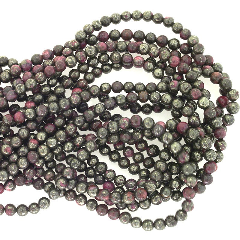 Pyrite with ruby / 6mm balls / rope 64 pcs. / KAPIKU0602