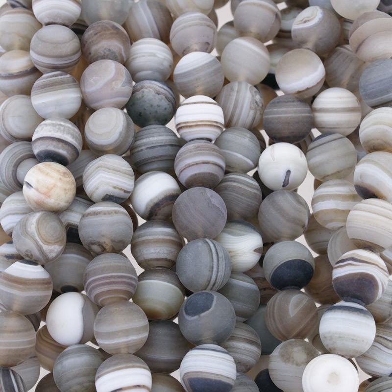 Matte agate beads / gray striped / 12mm balls / 31pcs (cord) KAAGM1215