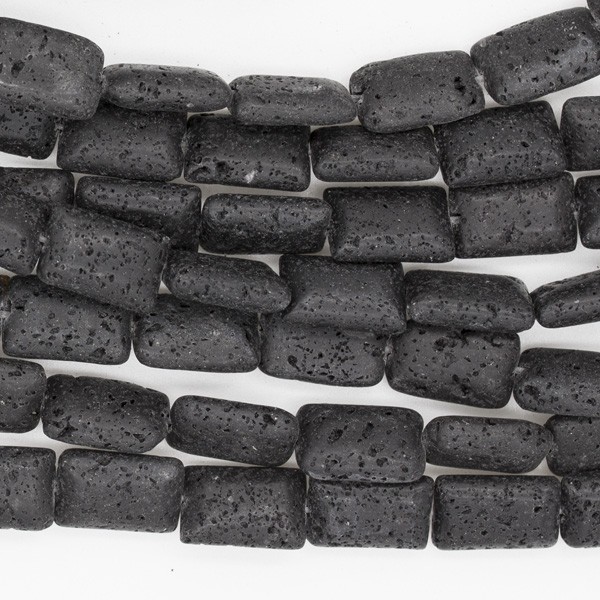 Brick beads 10x15mm / black volcanic lava / 40cm rope / KALC034