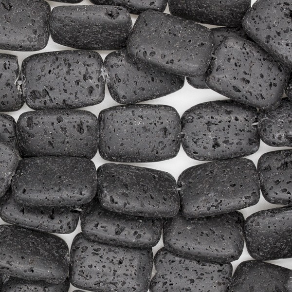 Brick beads 14x20mm / black volcanic lava / 40cm rope / KALC035