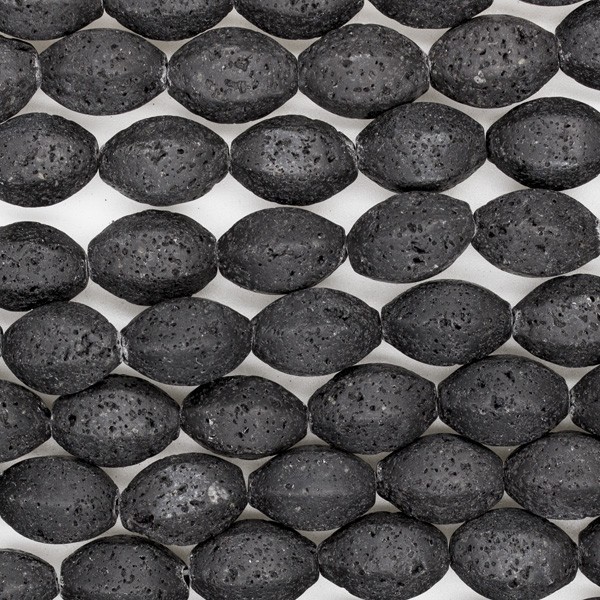 10x15mm olive beads / black volcanic lava / 40cm rope / KALC038