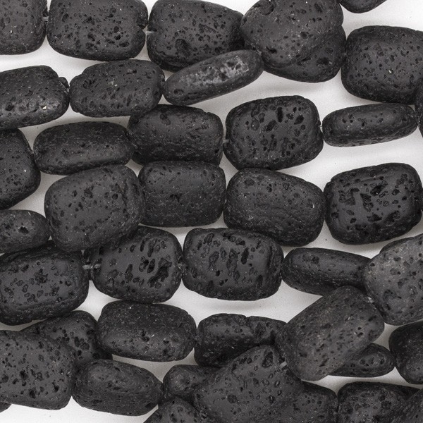 Brick beads 13x17mm / black volcanic lava / 40cm rope / KALC039