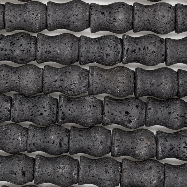 Milled rolled beads 12x16mm / black volcanic lava / 40cm rope / KALC042