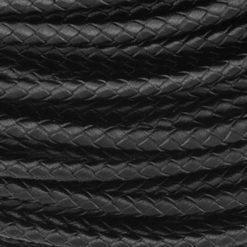 Braided leather strap 4mm black on a spool 50cm RZIN0403