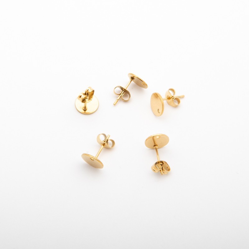 Round studs with eyelet / gold-plated surgical steel / 8x1mm 2pcs BKSCH03AKG