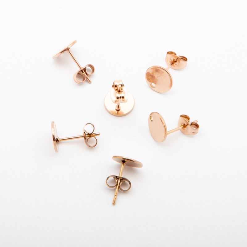 Round studs with eyelet / rose gold-plated surgical steel / 8x1mm 2pcs BKSCH03ARG