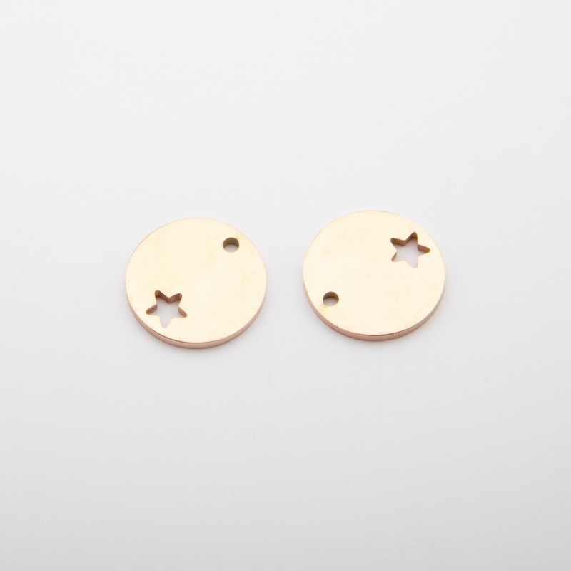 Coin pendant with a star / rose gold-plated surgical steel / 15mm 1pcs ASS185RG