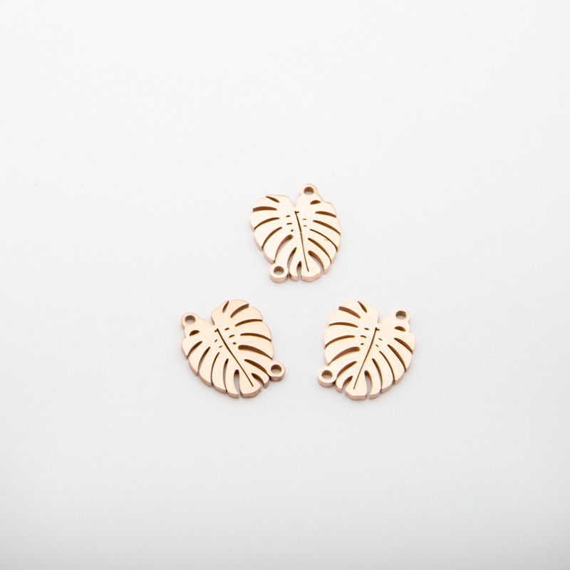 Monstera connector / rose gold plated surgical steel / 14x16mm 1pc ASS191RG